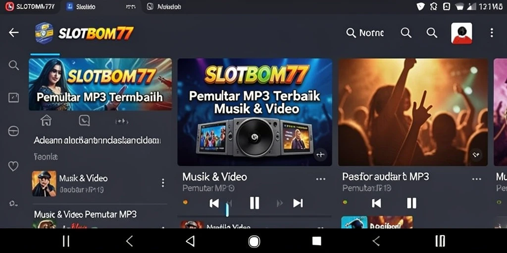 Antarmuka modern SLOTBOM77 saat memutar lagu favorit.