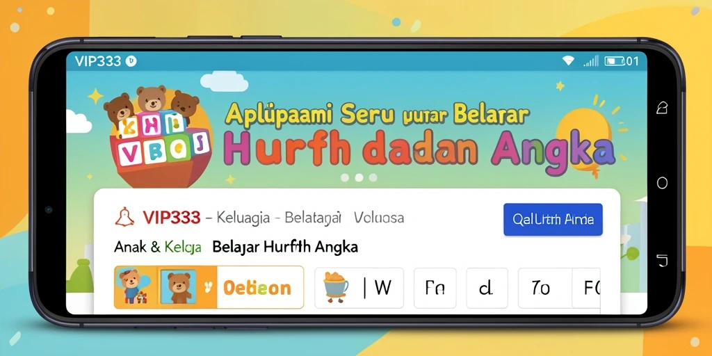 Antarmuka aplikasi belajar huruf dan angka yang cerah dan interaktif.